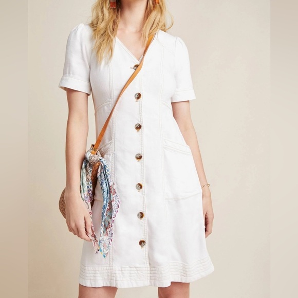 Pilcro and the Letterpress Women’s White Button-Front Mini Dress 8 Anthropologie - Picture 1 of 16